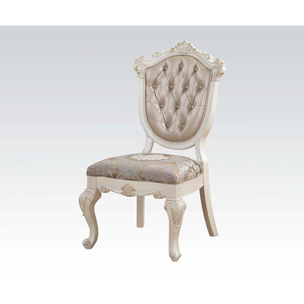 Rose gold pu & pearl white side chair by Acme