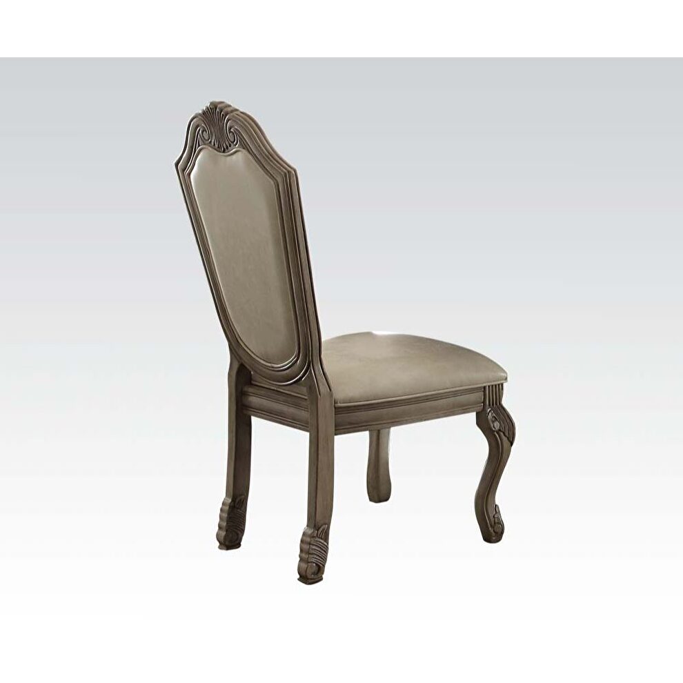 Pu & antique white side chair by Acme