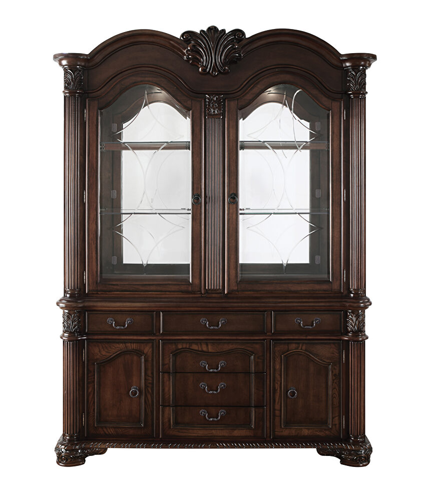 Fabric & espresso finish elegant styling decorative carving hutch & buffet by Acme