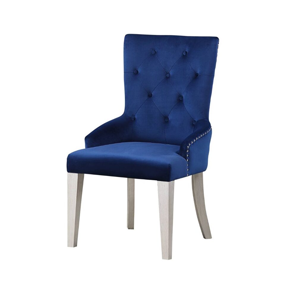 Blue fabric & antique platinum side chair by Acme