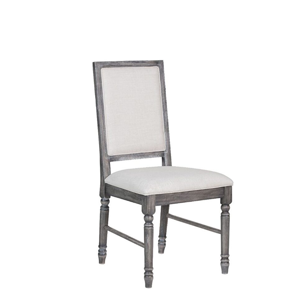 Cream linen & weathered gray finish side chair by Acme