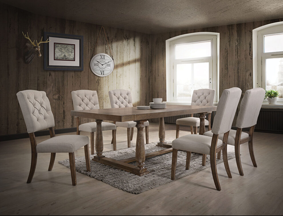Weathered oak finish dining table in farmstyle by Acme