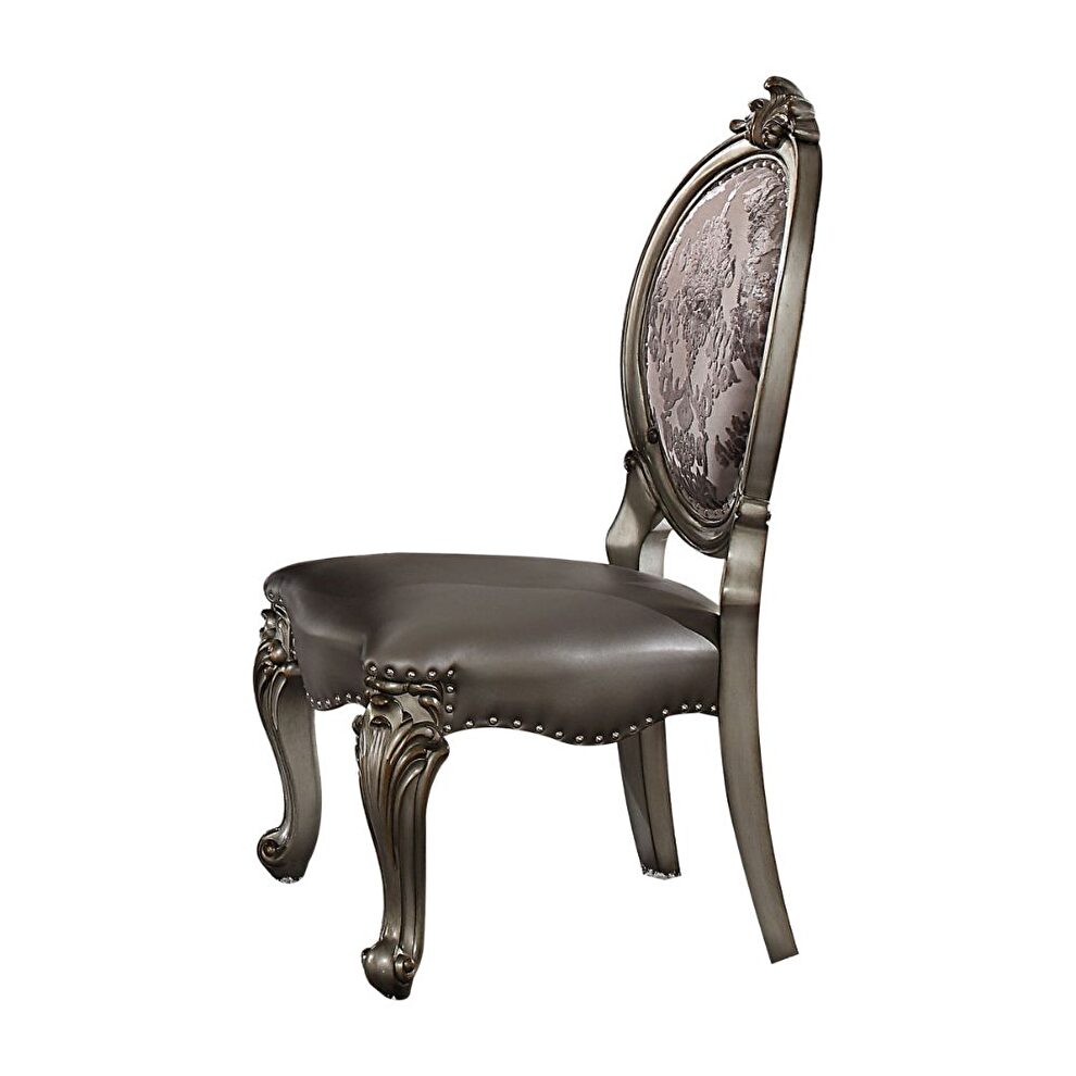 Silver pu & antique platinum side chair by Acme