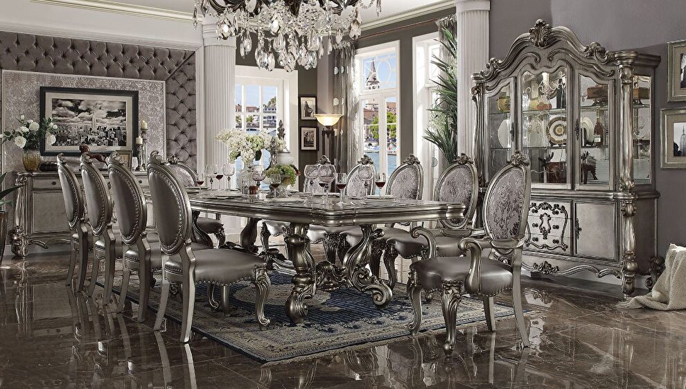 Antique platinum dining table in formal style by Acme