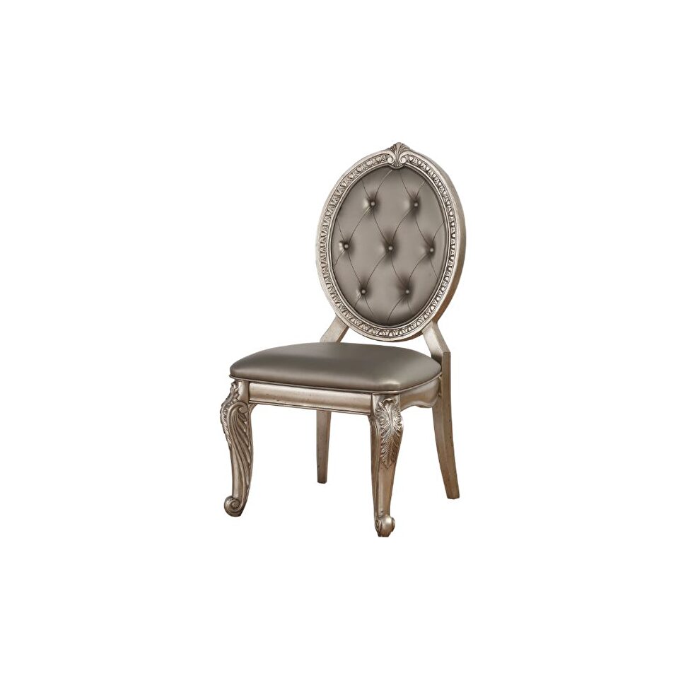 Pu & antique silver side chair by Acme