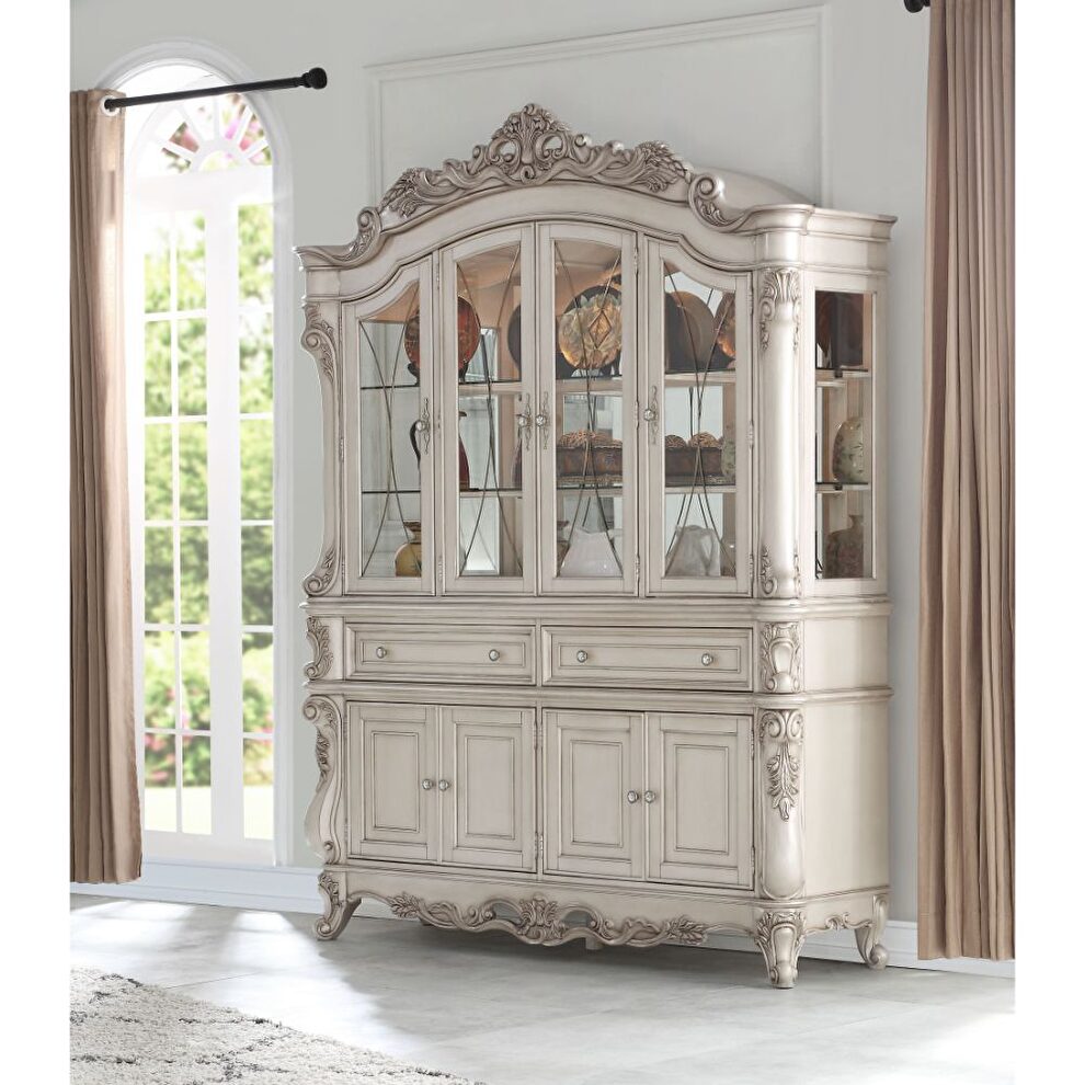 Antique white hutch & buffet by Acme