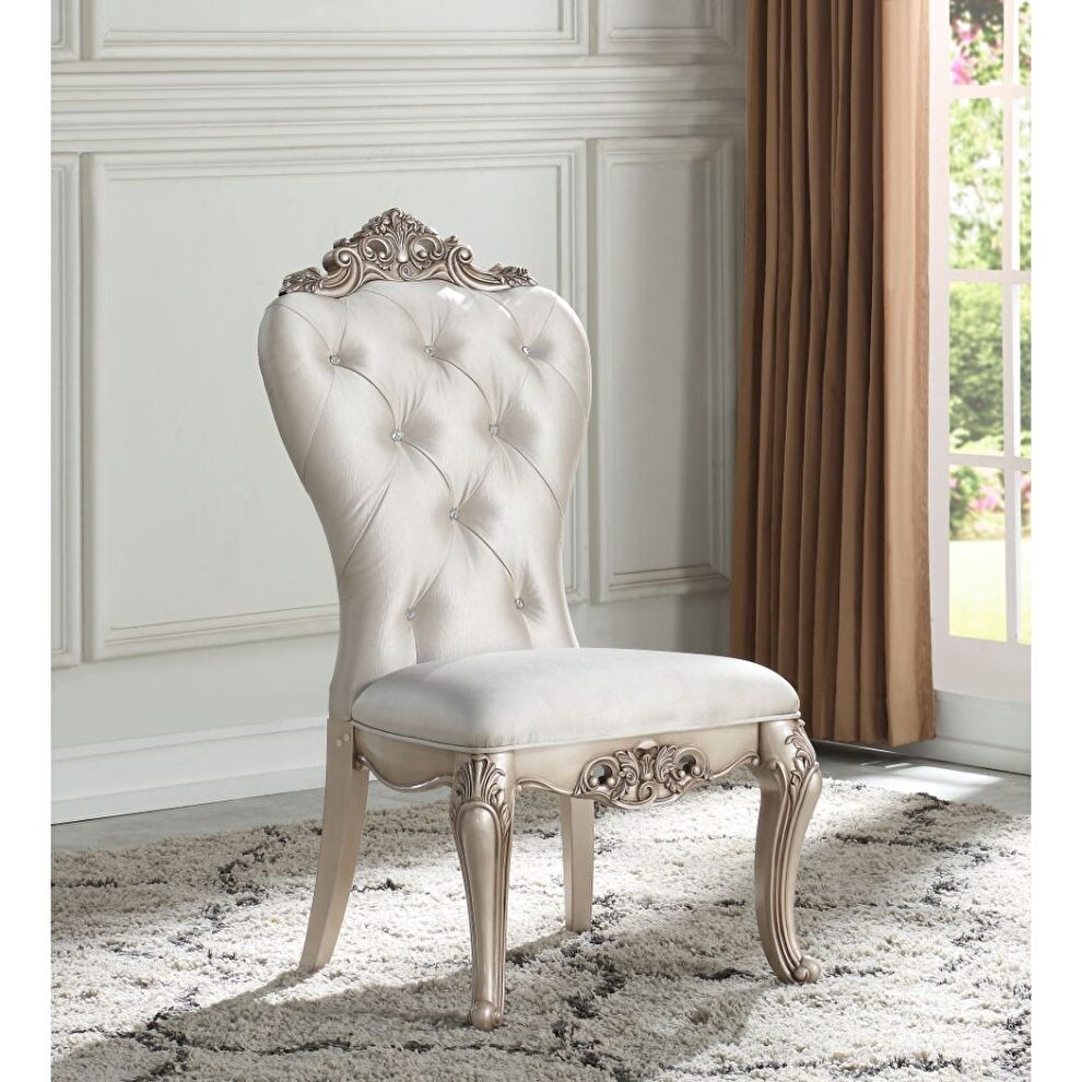 Cream fabric & antique white side chair by Acme