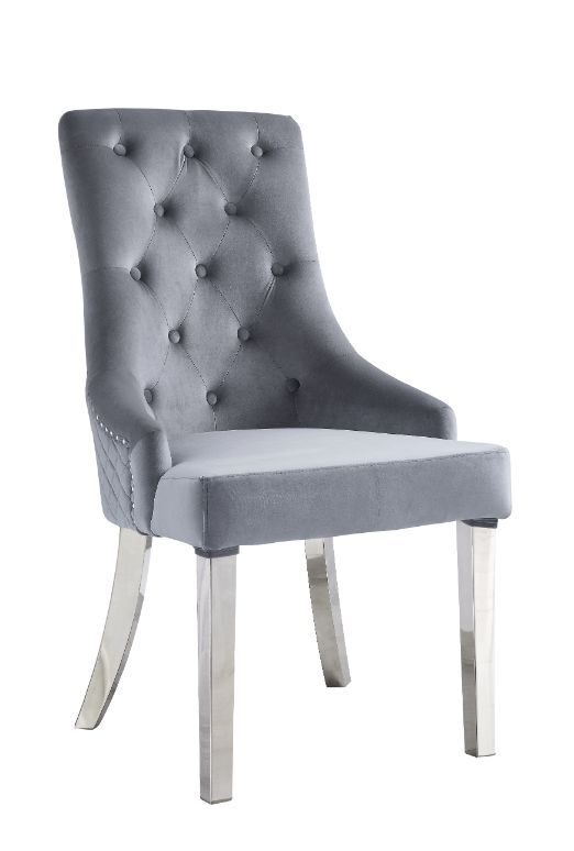 Gray fabric upolstery & mirrored silver finish parson style dining chair by Acme