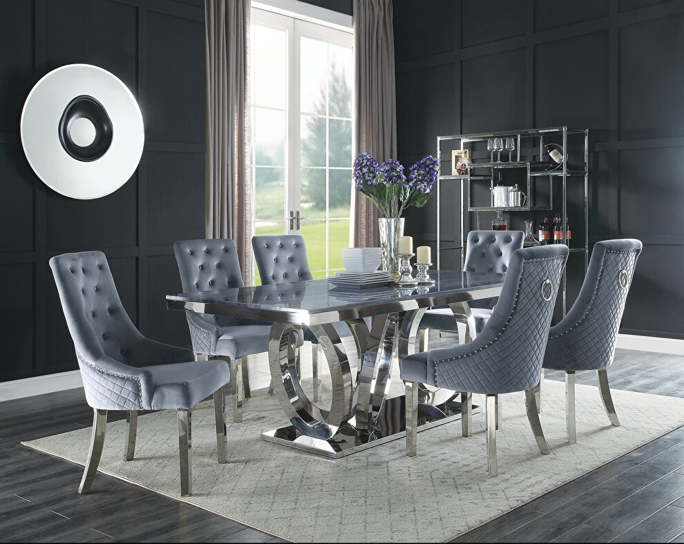 Gray cultured marble top distinctive and striking silhouette dining table by Acme