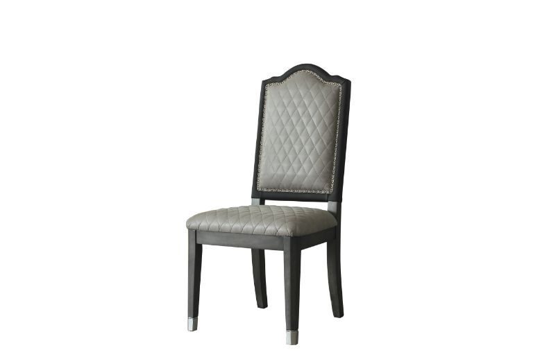 Two tone gray fabric upolstery & charcoal finish base dining chair by Acme