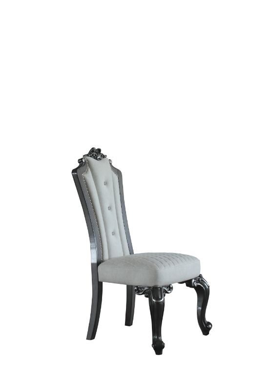 Two tone ivory fabric/ beige pu & charcoal finish dining chair by Acme