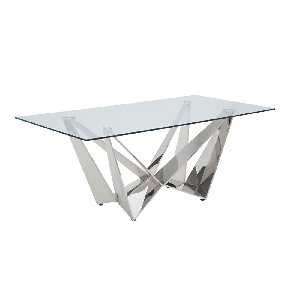 Chrome base rising legs clear glass top dining table by Acme