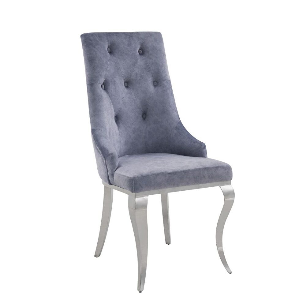Gray fabric & stainless steel side chair by Acme