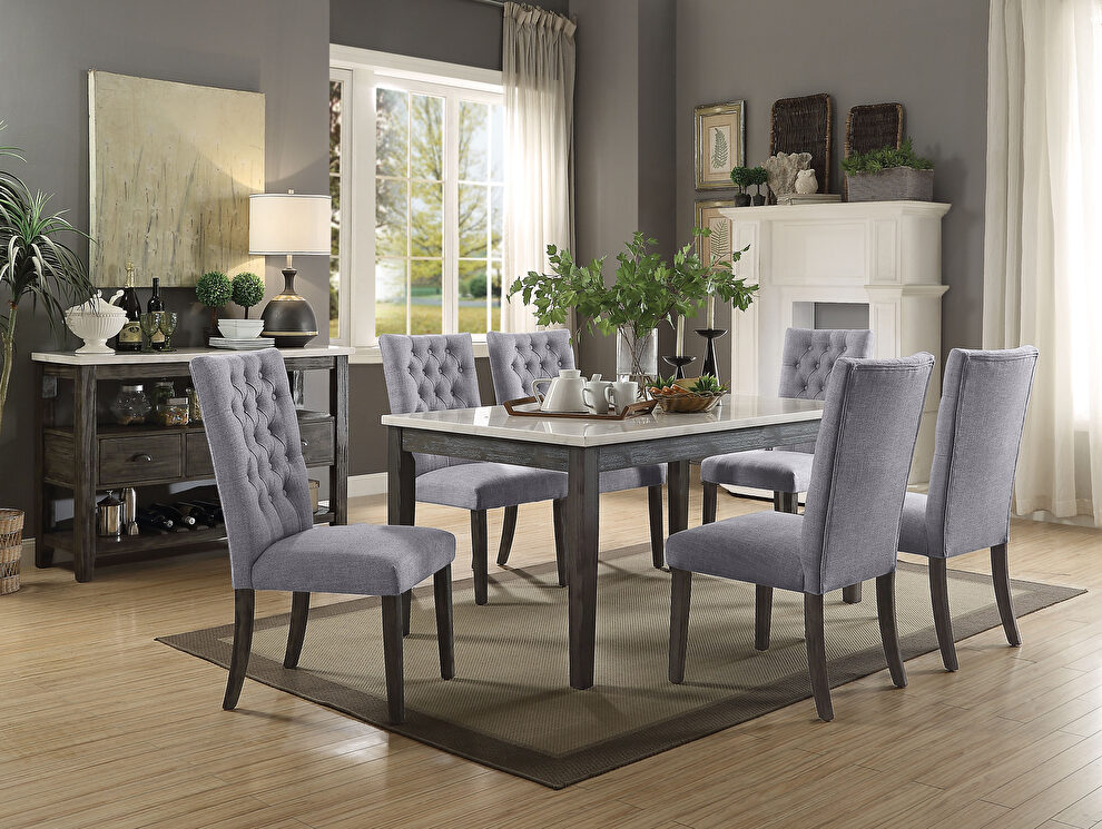 White marble top & gray oak finish dining table by Acme