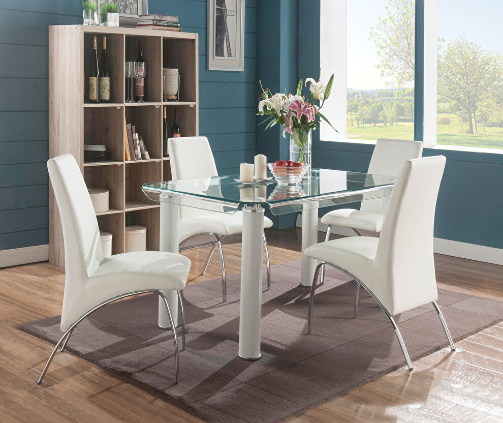 White & clear glass dining table by Acme