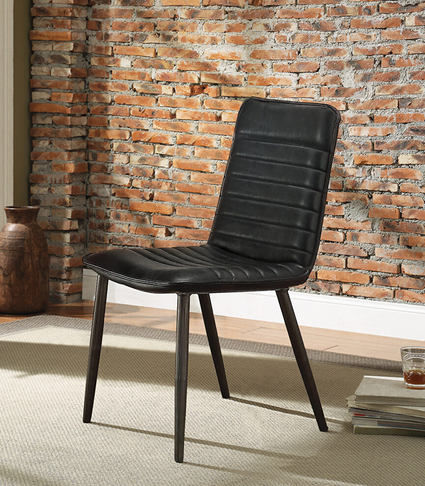 Black top grain leather padded seat dining chair by Acme
