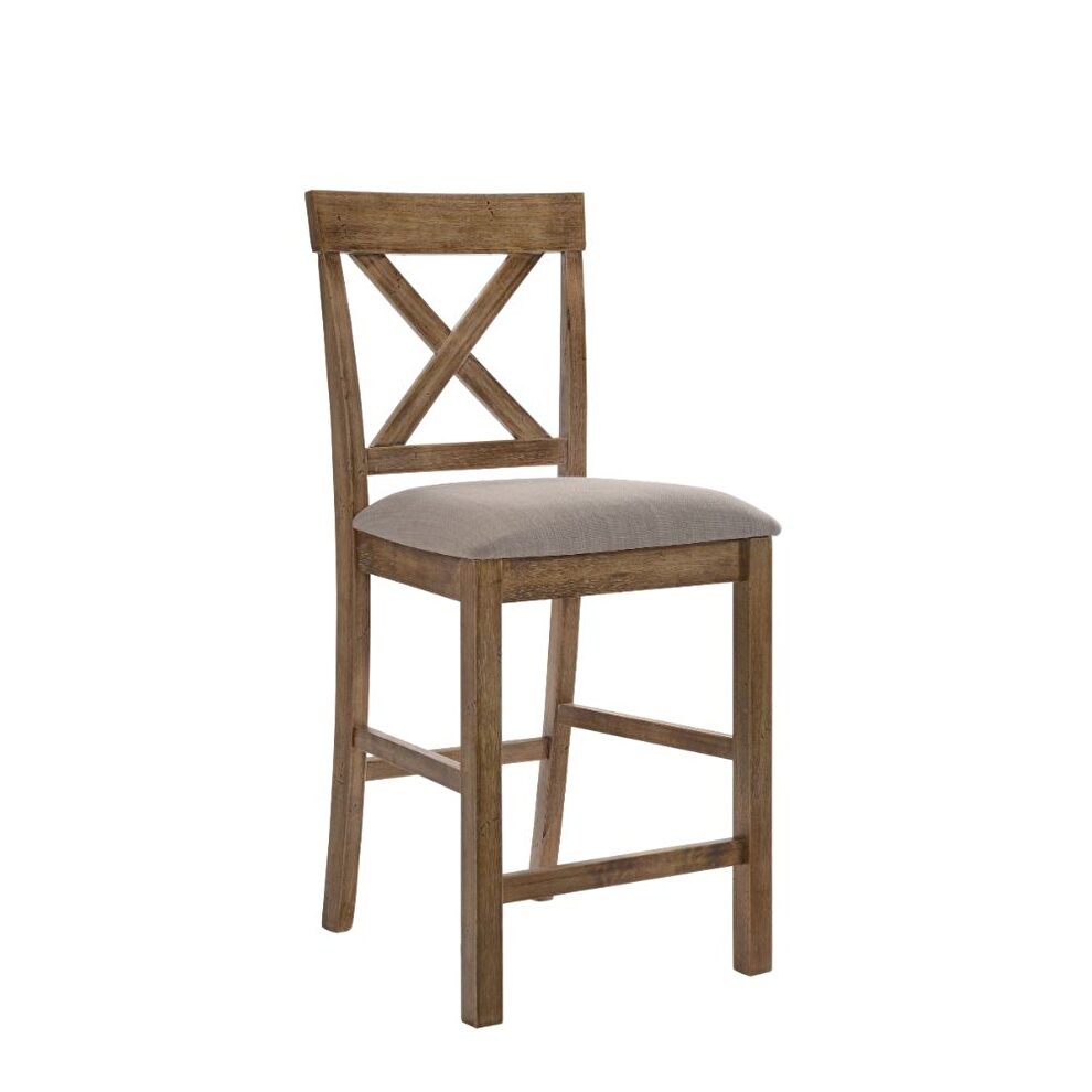 Tan linen & weathered oak finish counter height chair by Acme