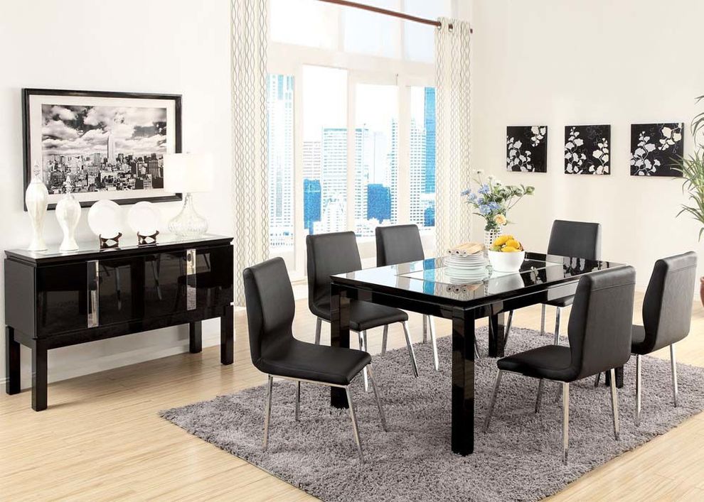 Mirror inserts / black high gloss top family table by Acme