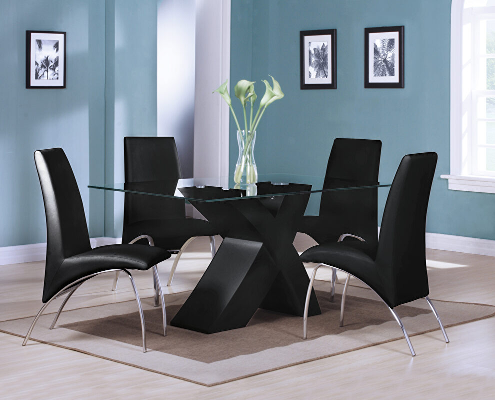 Black & clear glass top high gloss pedestal dining table by Acme