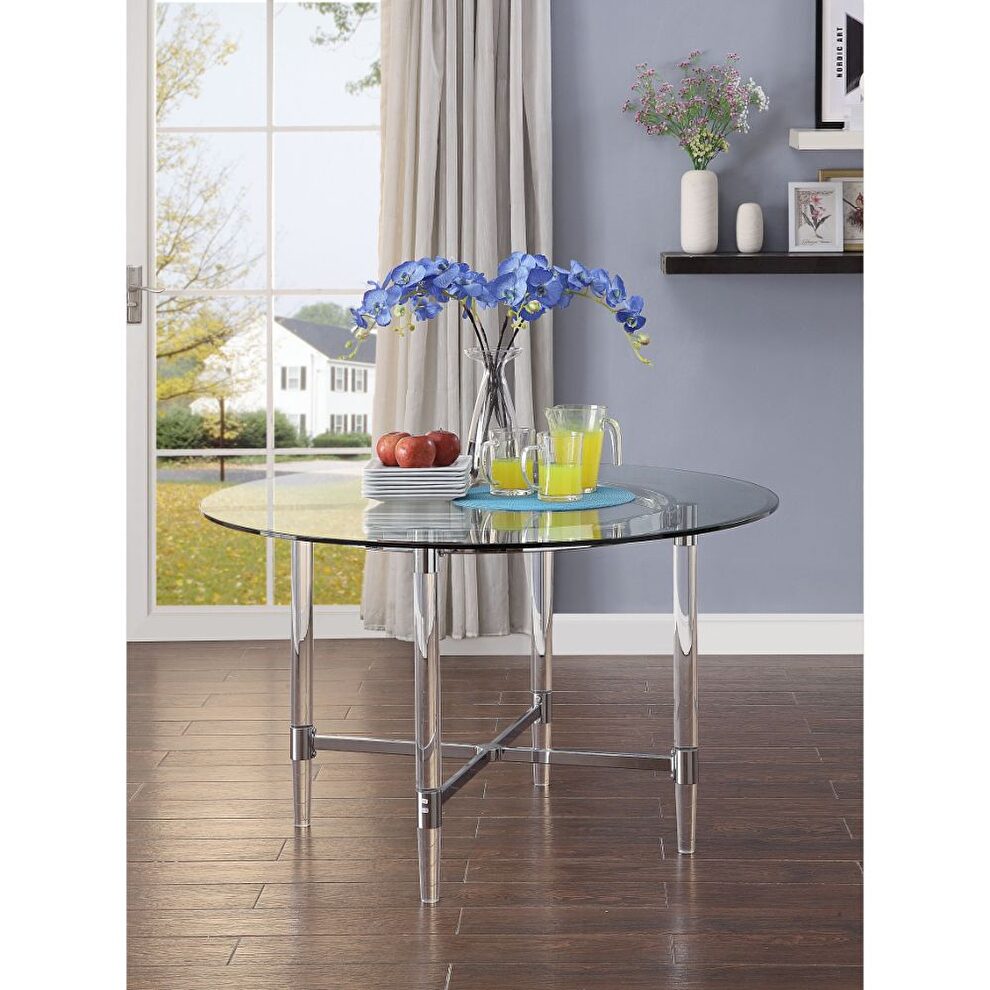 Chrome & clear glass dining table by Acme