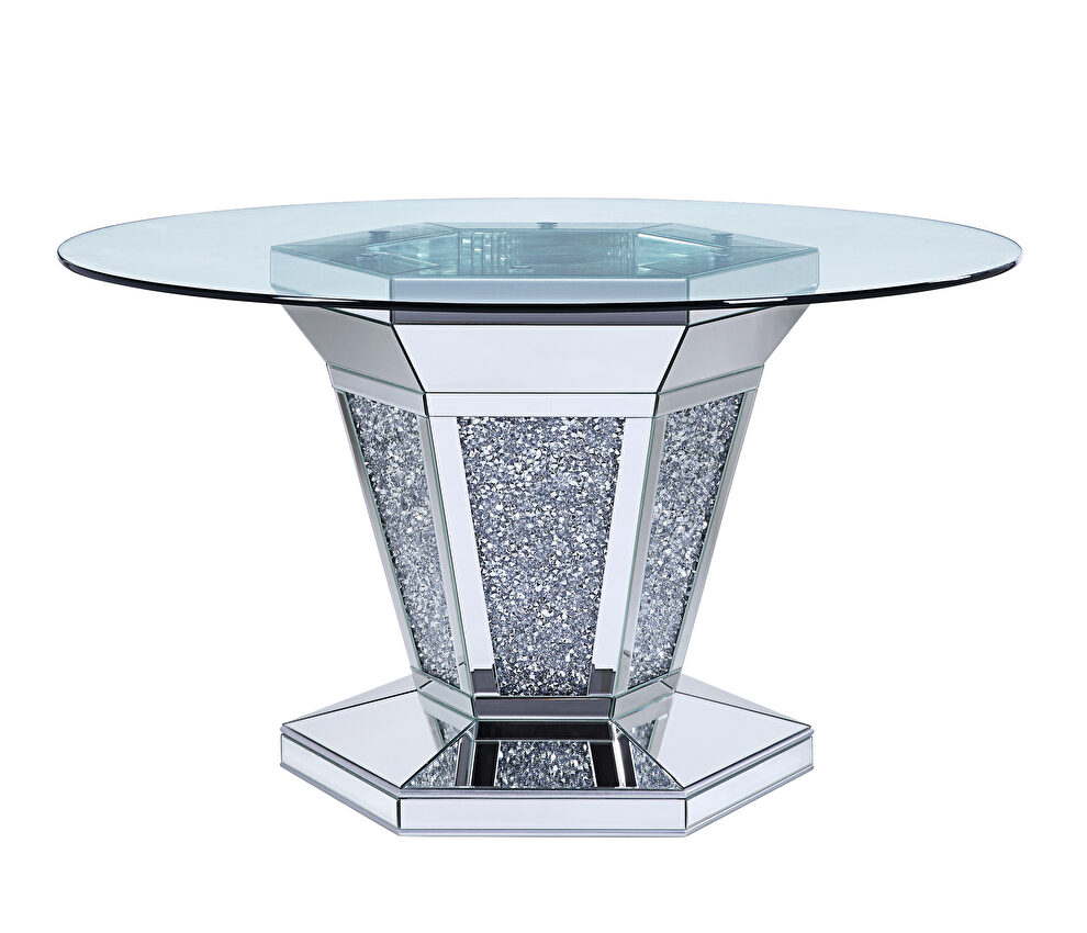 Round glass dining table w/ faux diamond base by Acme