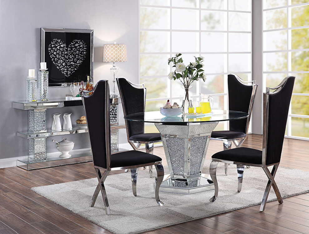 Clear glass top dining table with chrome base by Acme
