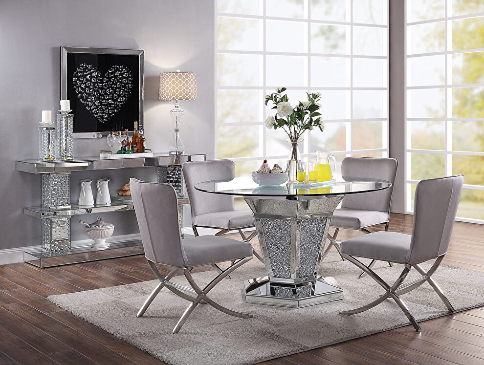 Glass top dining table w/ crystal base by Acme
