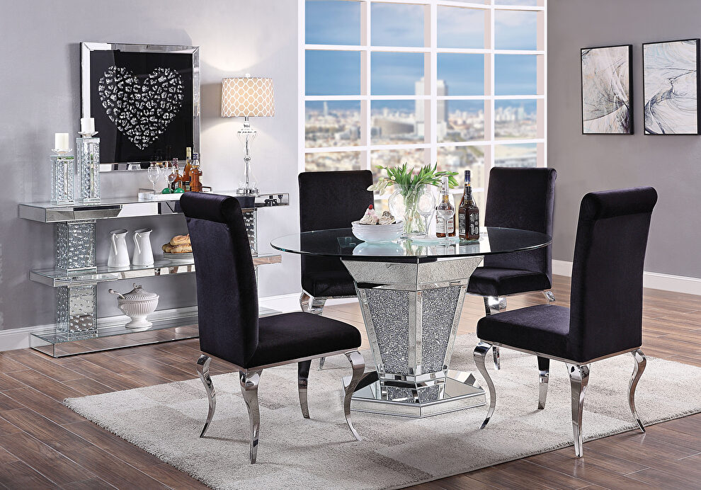 Round glass top glam style dining table by Acme