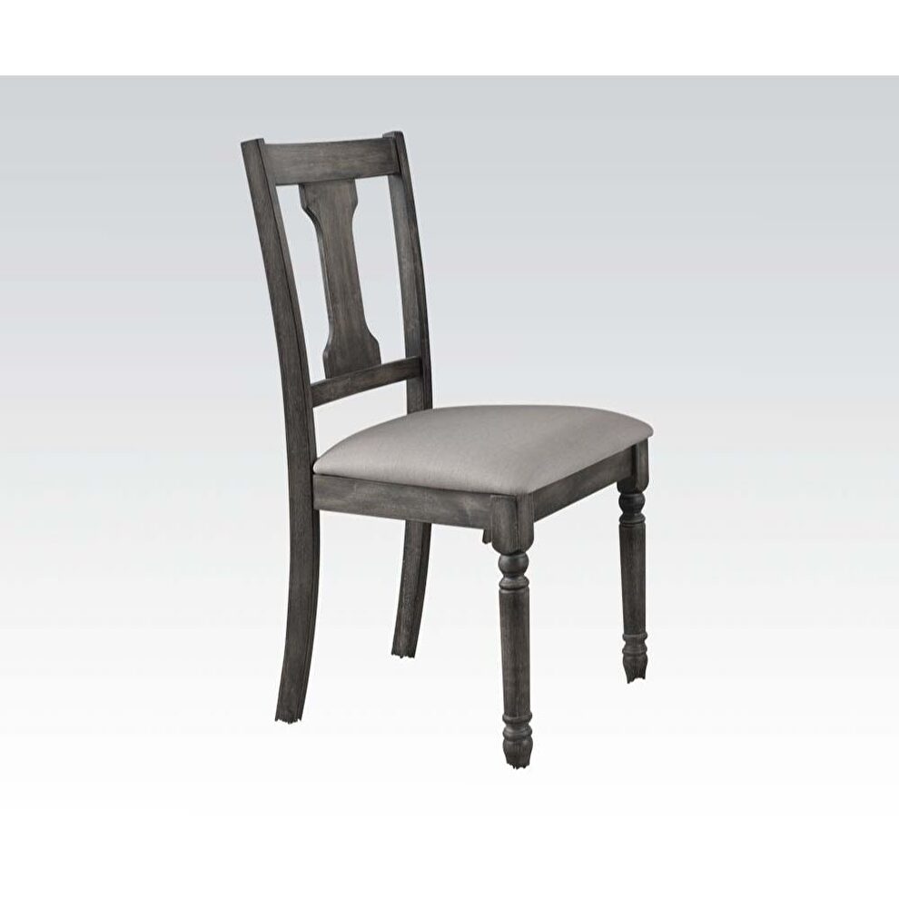 Tan linen & weathered gray side chair by Acme