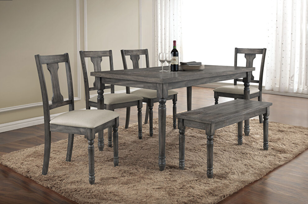 Weathered gray finish dining table in farmstyle by Acme