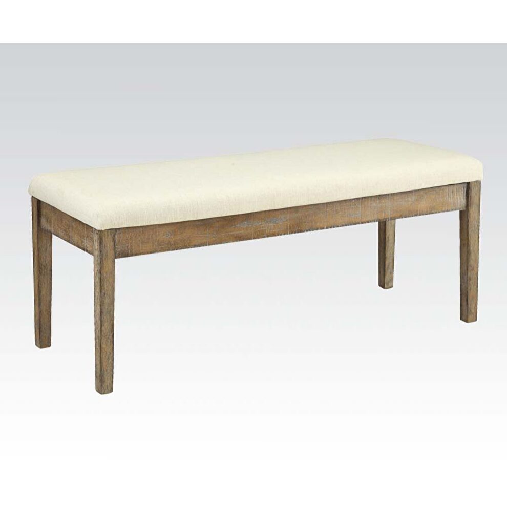 Beige linen & salvage brown bench by Acme