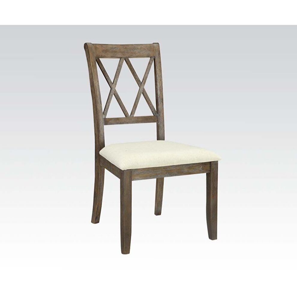 Beige linen & salvage brown side chair by Acme