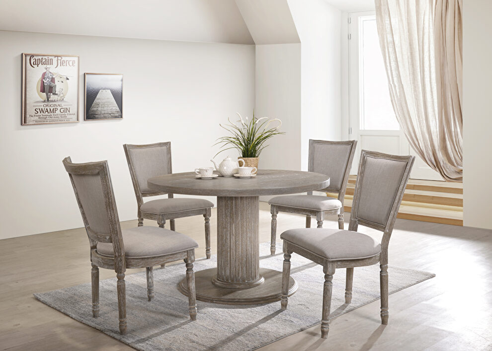 Reclaimed gray finish pedestal dining table by Acme