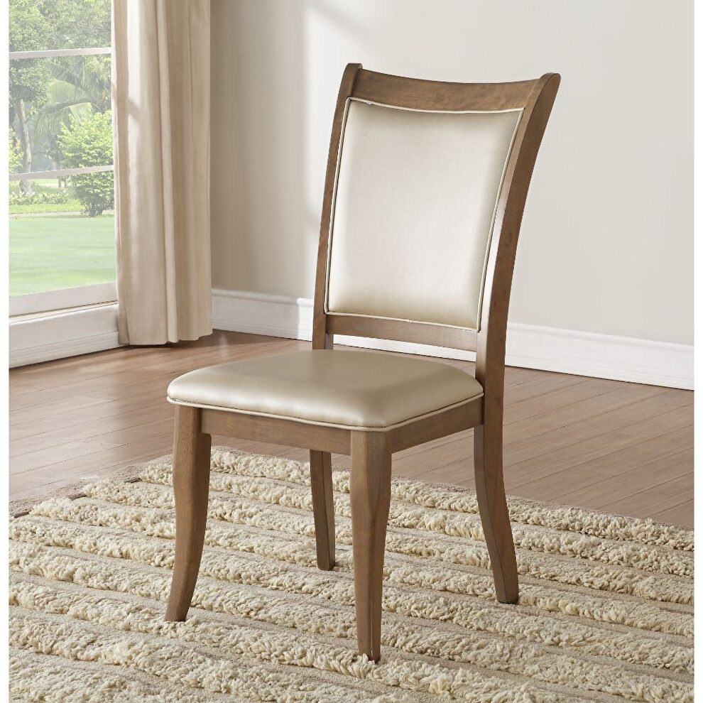 Beige pu & gray oak side chair by Acme