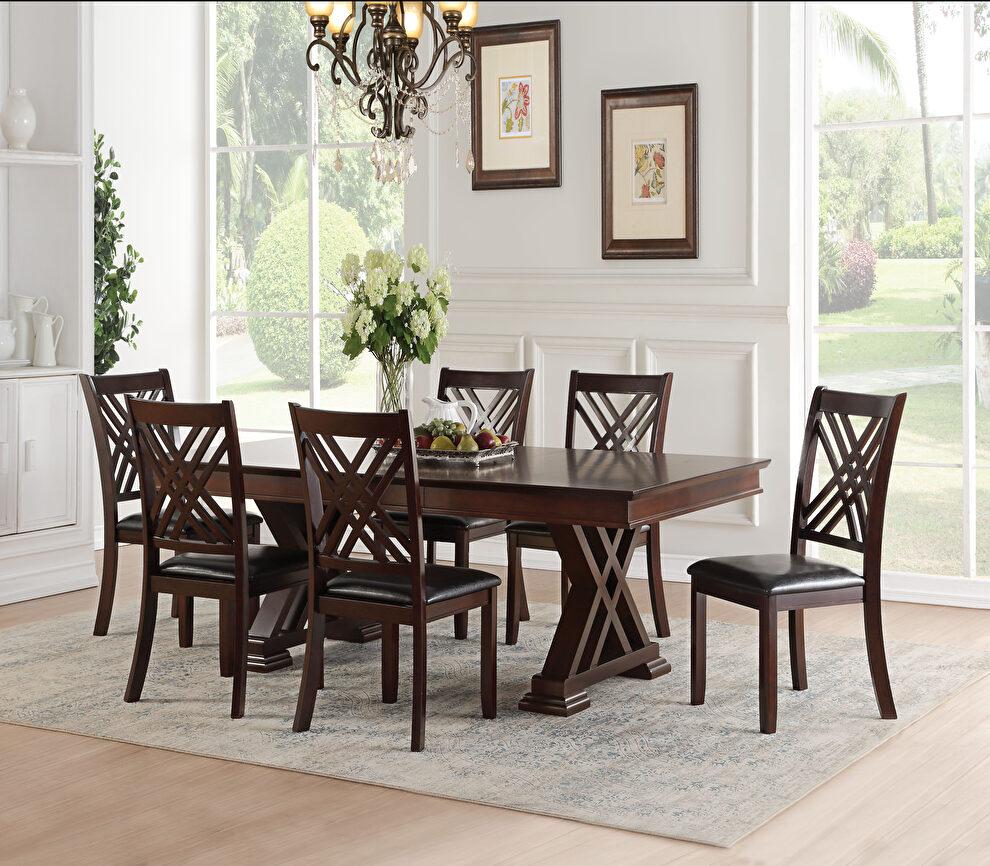 Espresso finish dining table w/ double pedestal crossed legs by Acme
