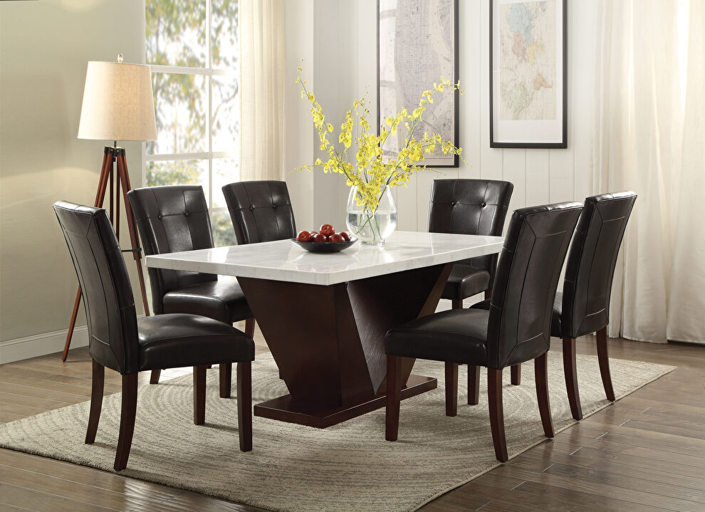 White marble top & walnut finish dining table by Acme