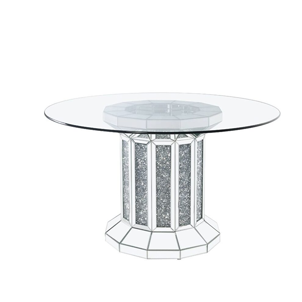 Round glass top dining table w/ faux diamond base by Acme