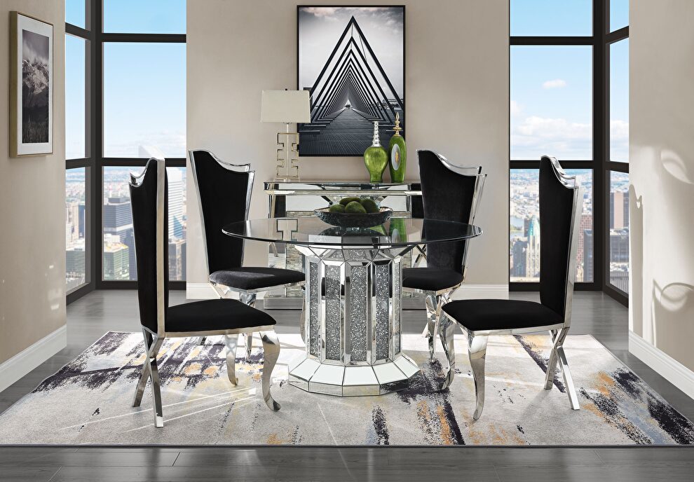 Mirrored base & faux diamonds dining table by Acme