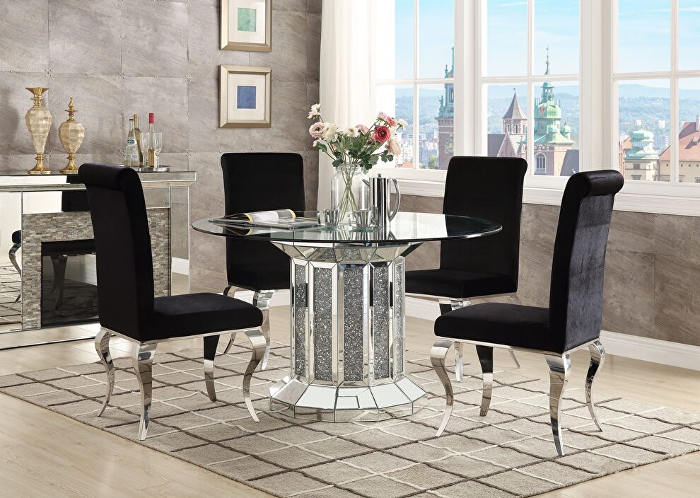 Mirrored base round glass top dining table by Acme
