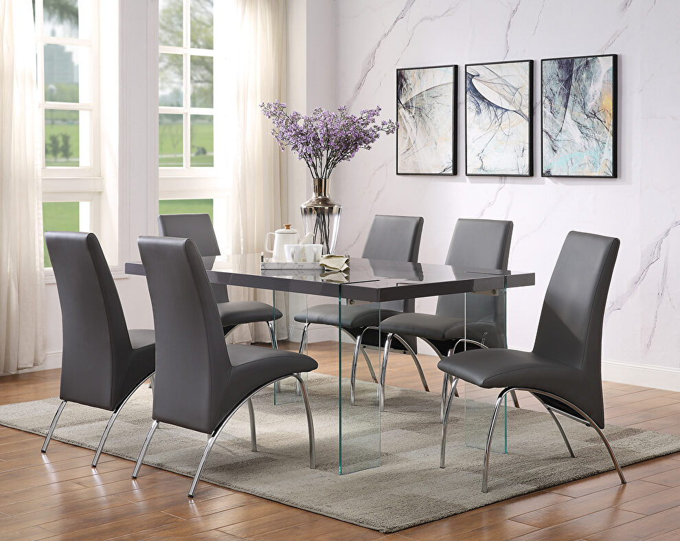 Gray high gloss & clear glass dining table by Acme
