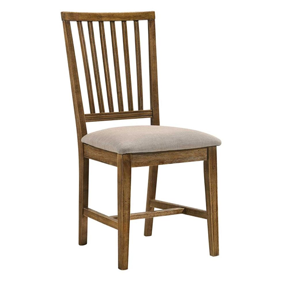 Tan linen & weathered oak side chair by Acme