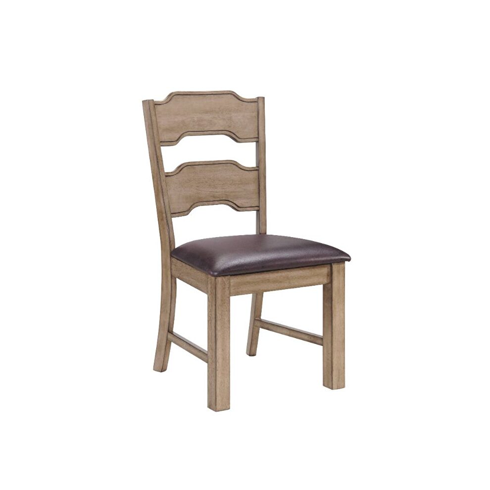 Pu & distress oak side chair by Acme