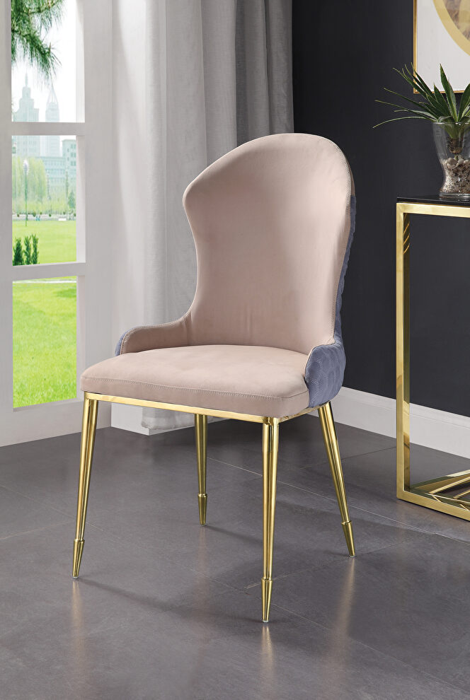 Tan/ lavender fabric padded seat and back dining chair by Acme