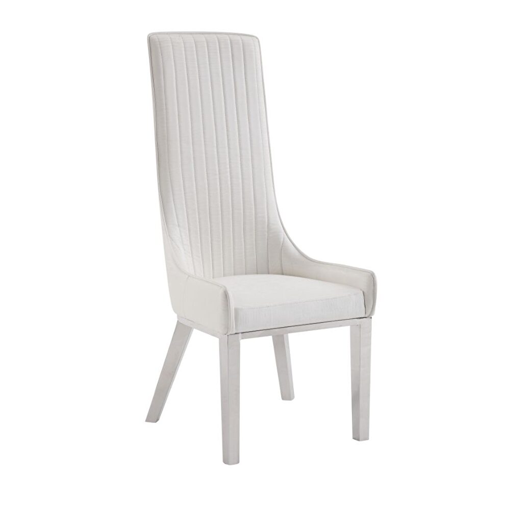 Cream white pu & stainless steel dining chair by Acme