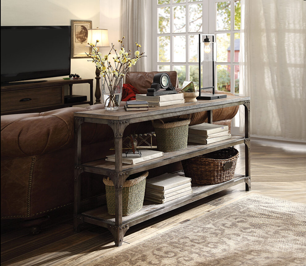 Weathered oak & antique silver console table by Acme