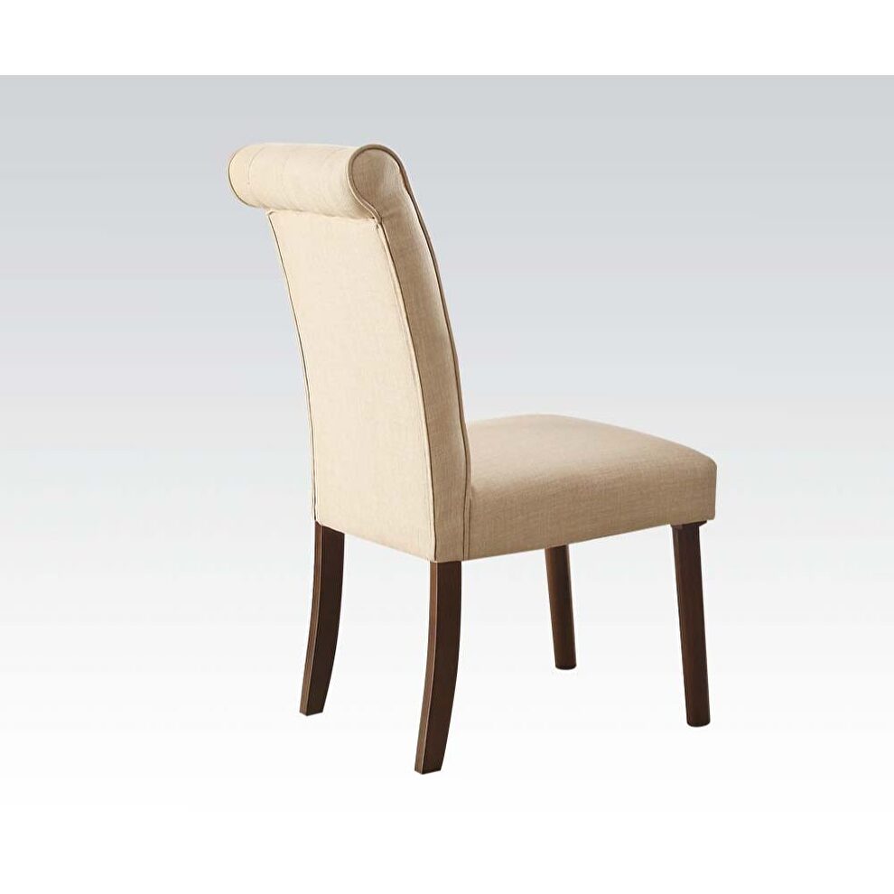 Beige linen & walnut finish side chair by Acme