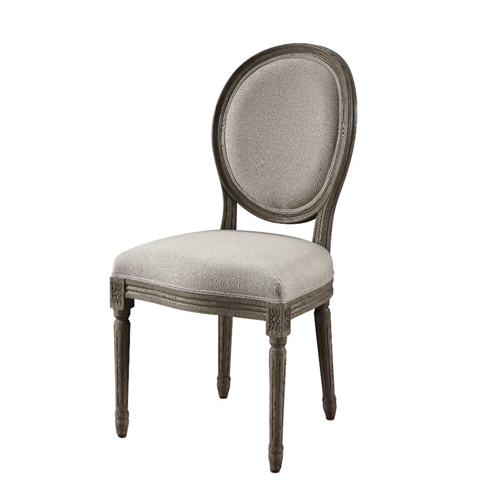 Linen & rustic gray oak side chair by Acme