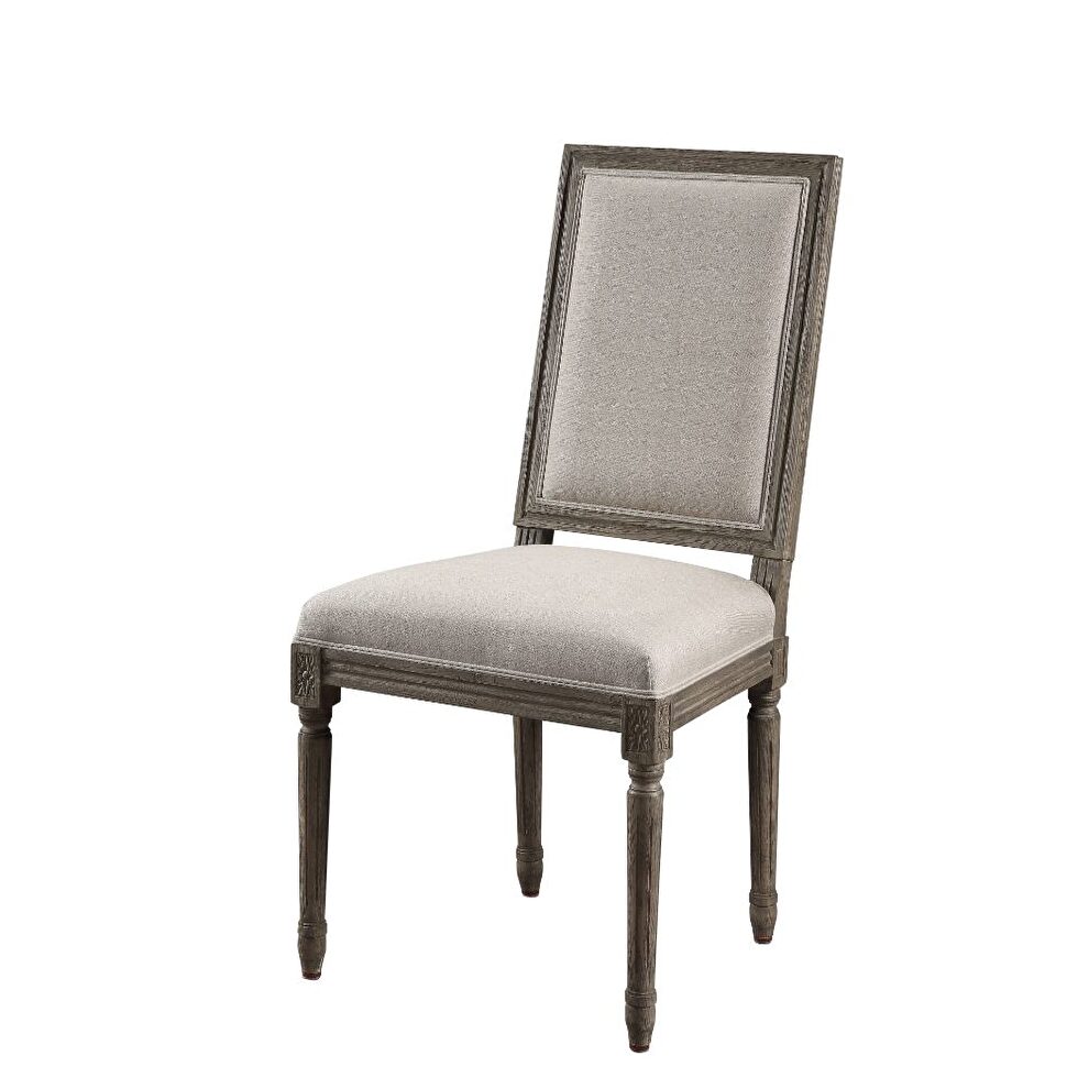 Linen & rustic gray oak side chair by Acme
