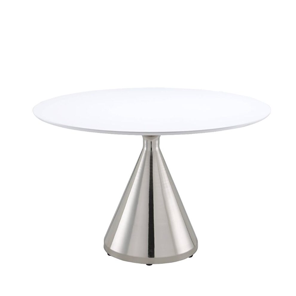 White high gloss & nickel dining table by Acme