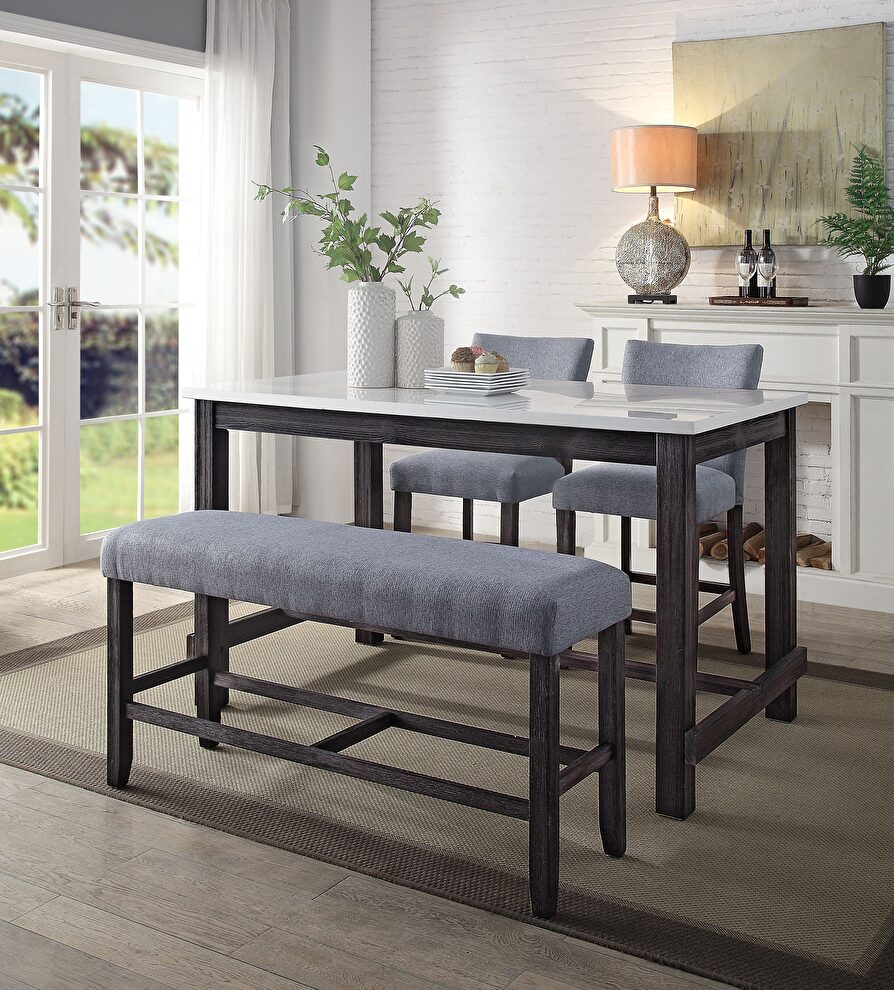 Marble & weathered espresso counter height table by Acme